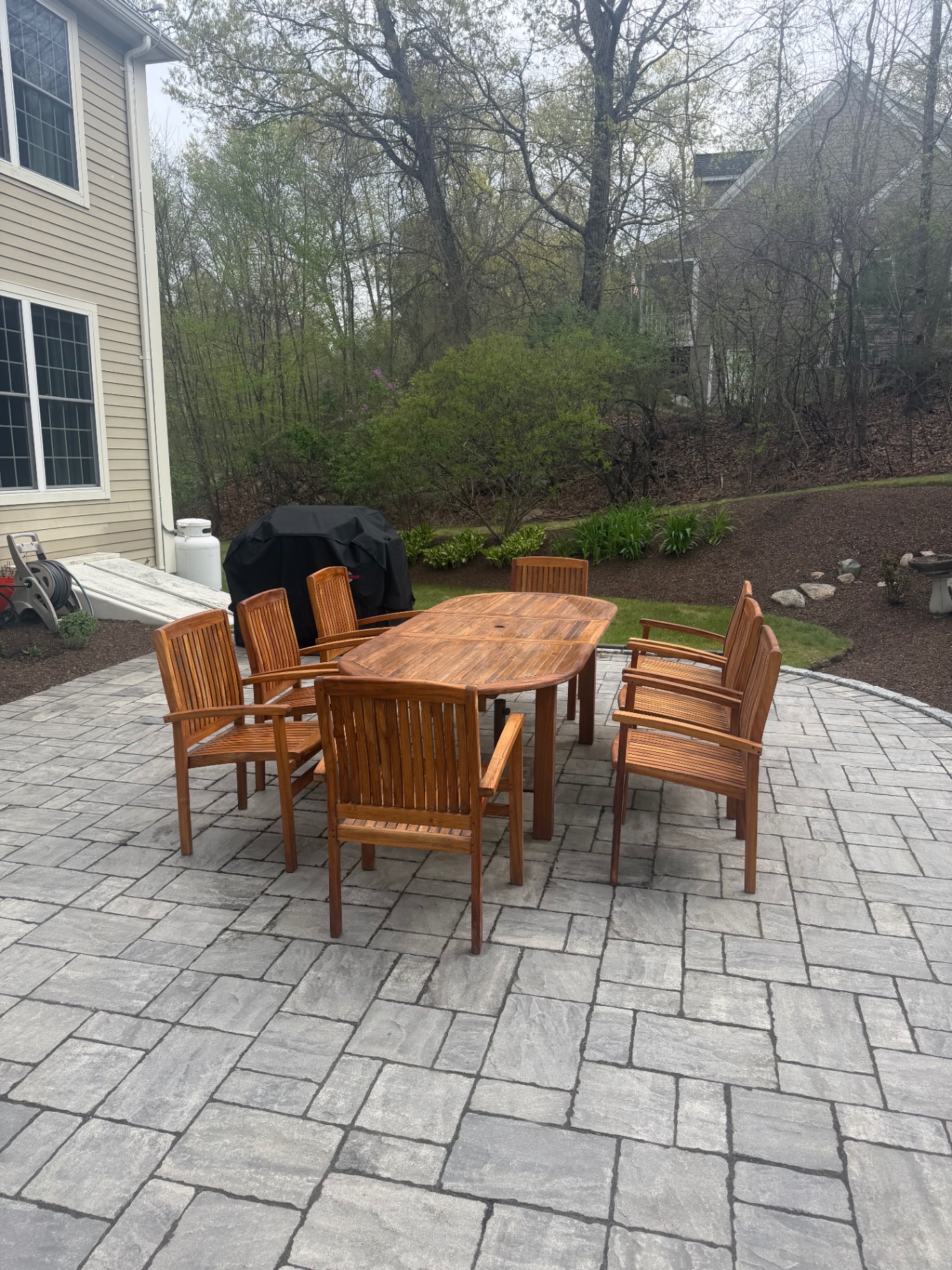 Outdoor Teak Dining Set — Sand & Stain